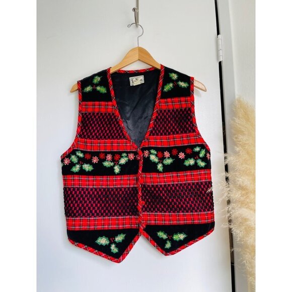Vintage Tan Trum Xmas / Holiday Vest Sz L - Picture 4 of 5